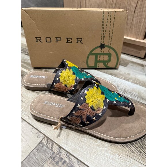 Roper Womens Embroidered Floral Sandals Size 8 With Box - Picture 6 of 8